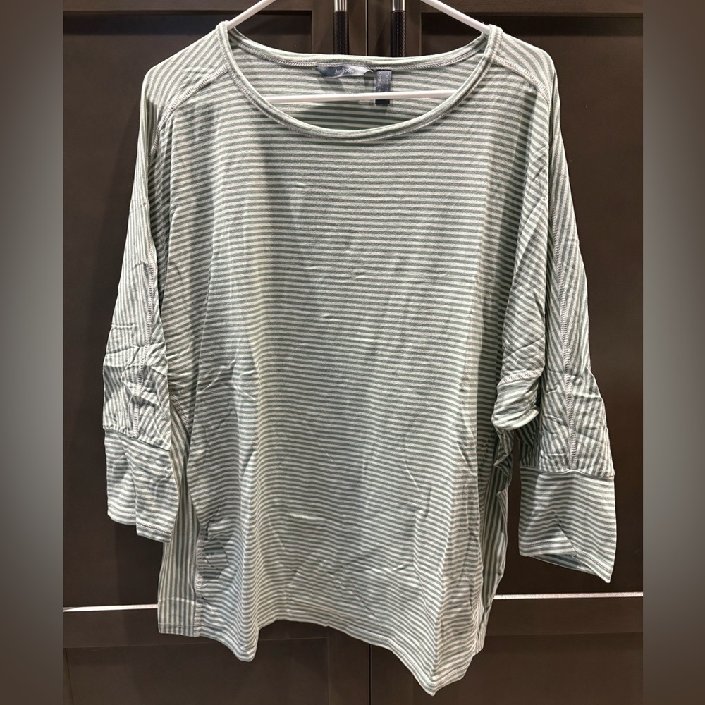 AnyBody Green & Off White Striped Dolman 3/4 Sleeve Pullover Top, L